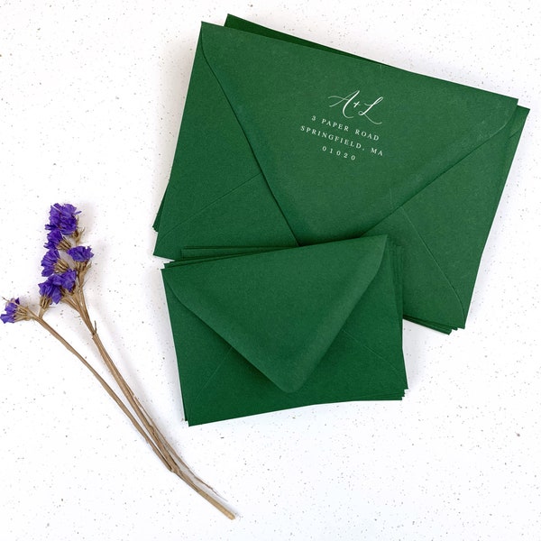 Emerald, Dark Green Invitation Envelopes | 25 Blank Envelopes | A1, A6, A7 + More Sizes | White Ink Address Printing Available | Thick Paper