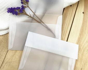 Clear Vellum Envelopes for 5x7 Cards | A7 Translucent See-Through Frosty Vellum | 25 Blank Envelopes | Gum Seal | Printing NOT Available