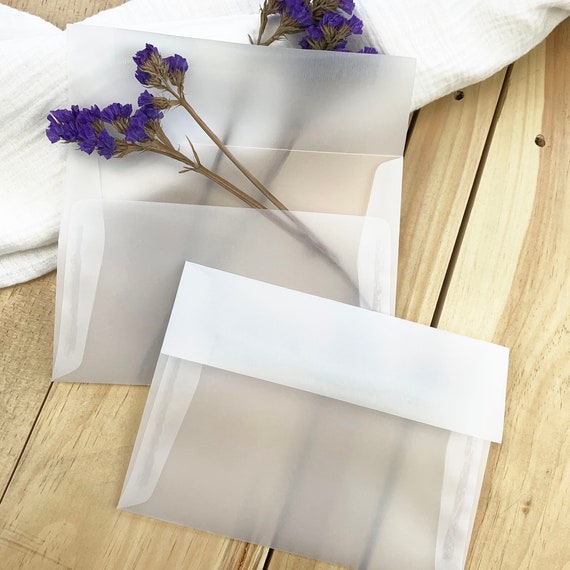 Clear Vellum Envelopes for 5x7 Cards A7 Translucent See-through Frosty  Vellum 25 Blank Envelopes Gum Seal Printing NOT Available 