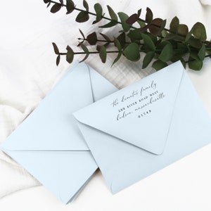 Watercolor baby blue gold white envelopes 5x7 card
