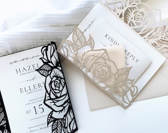 Floral Laser Cut Invitation Wrap | 5x7, Thick Cardstock, Pre-Creased