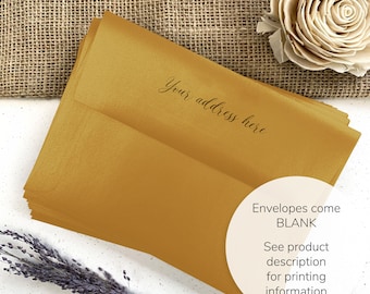 Antique Gold Shimmer Metallic Envelopes for Wedding Invitations, Christmas Cards | 25 Blank Envelopes | White Ink Printing Available