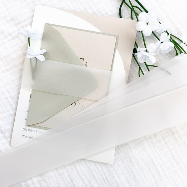 Vellum Invitation Bands for 5x7 Cards | Clear, Frosty, See-Through Bands | Light Foldable | 25 Blank | Printing, Personalization Available