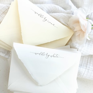 5x7 (A7) Deckle Frayed Edge Envelopes | White, Cream, Gray | 25 Blank Envelopes Matte Finish Handmade Look | Printing Available
