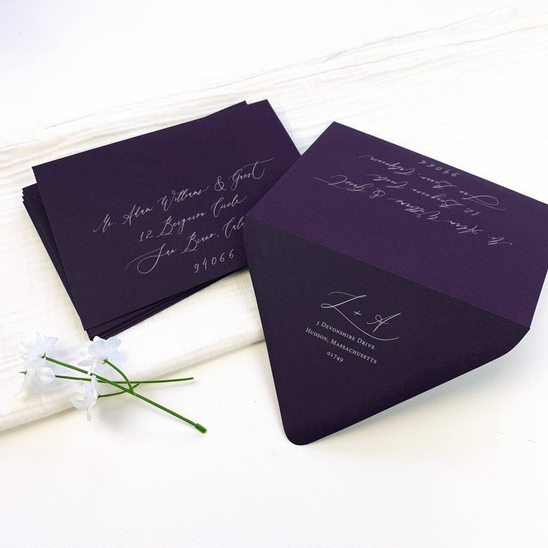 Dark Purple Invitation Envelopes for Weddings & Cards Envelope Sizes: A1, A2, A6, A7, A7.5, A9 25 Blank Envelopes Printing Available image 1