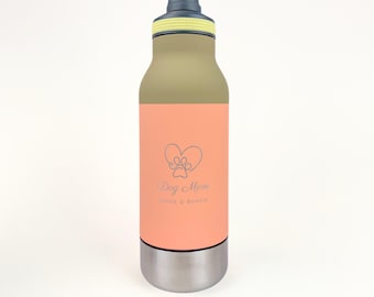 Personalized Dog Water Bottle, Travel Hiking, Engraved Pet Name, Dog Mom Gift