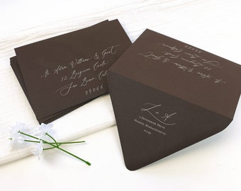 Chocolate Brown Wedding Envelopes | 25 Blank Euro Flap Envelopes Blank or Printed and Addressed | 7 Popular Invite & RSVP Sizes