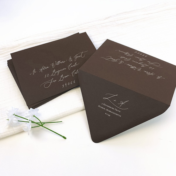 Chocolate Brown Wedding Envelopes | 25 Blank Euro Flap Envelopes Blank or Printed and Addressed | 7 Popular Invite & RSVP Sizes