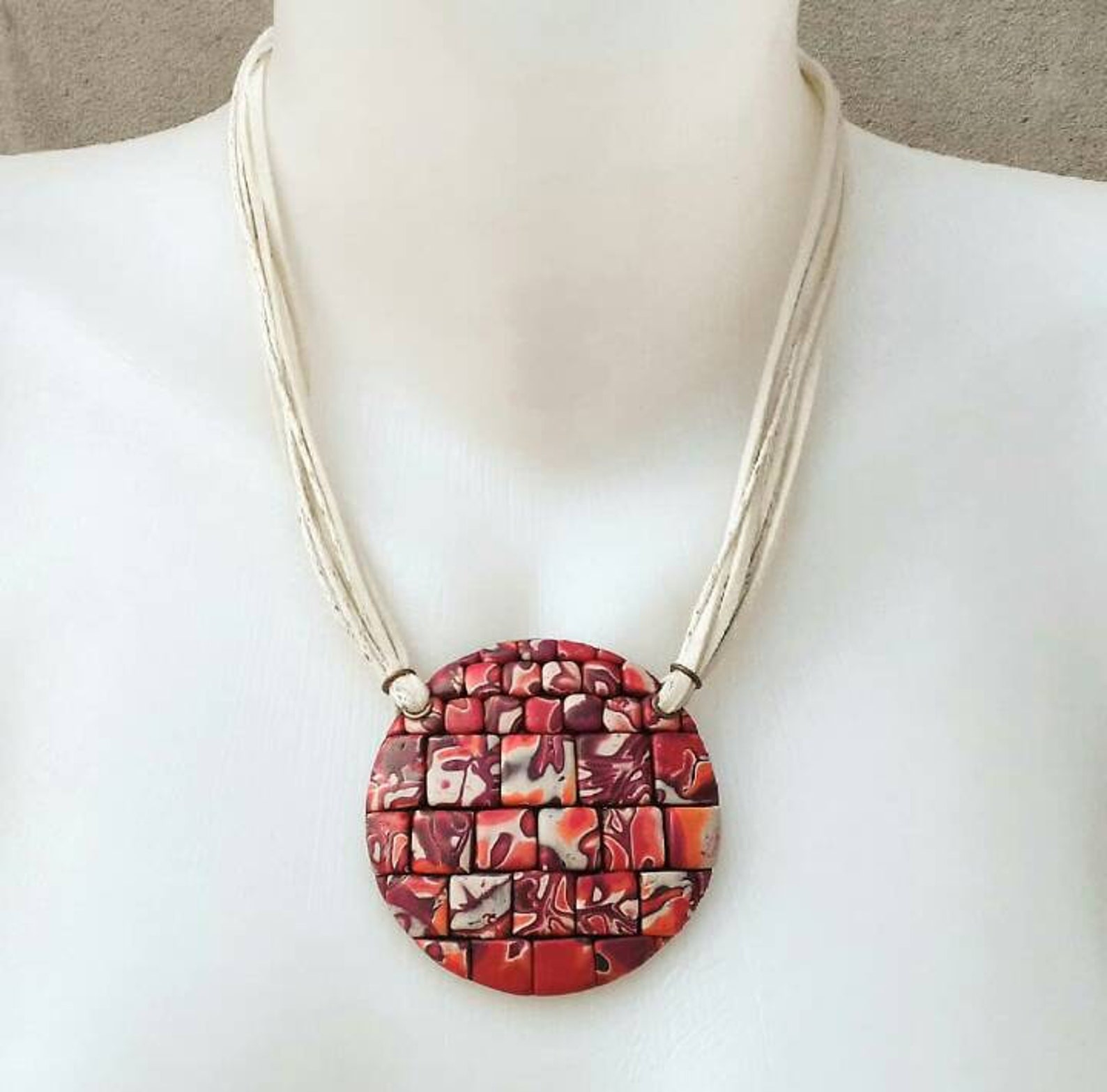 Polymer Clay Pendant, Bohemian Pendant,colorful Jewelry,polymer Clay