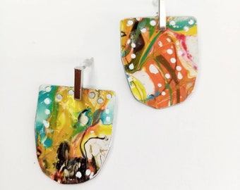 Tin earrings, Boho earrings, Handmade jewelry , Handmade earrings, tin jewelry, Boho jewelry, Painted tin earrings