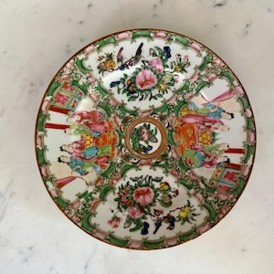 Antique Rose Medallion Plate – 8.25&quot; – Late 19th to Early 20th Century – Hand-Painted Porcelain