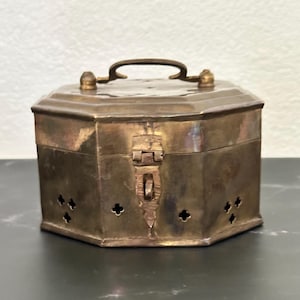 Vintage Brass Octagon Box with Latch and Cutout Design