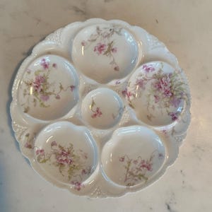 Antique Theodore Haviland Limoges France Oyster Plate – Hand-Painted Pink Floral, 8.5”