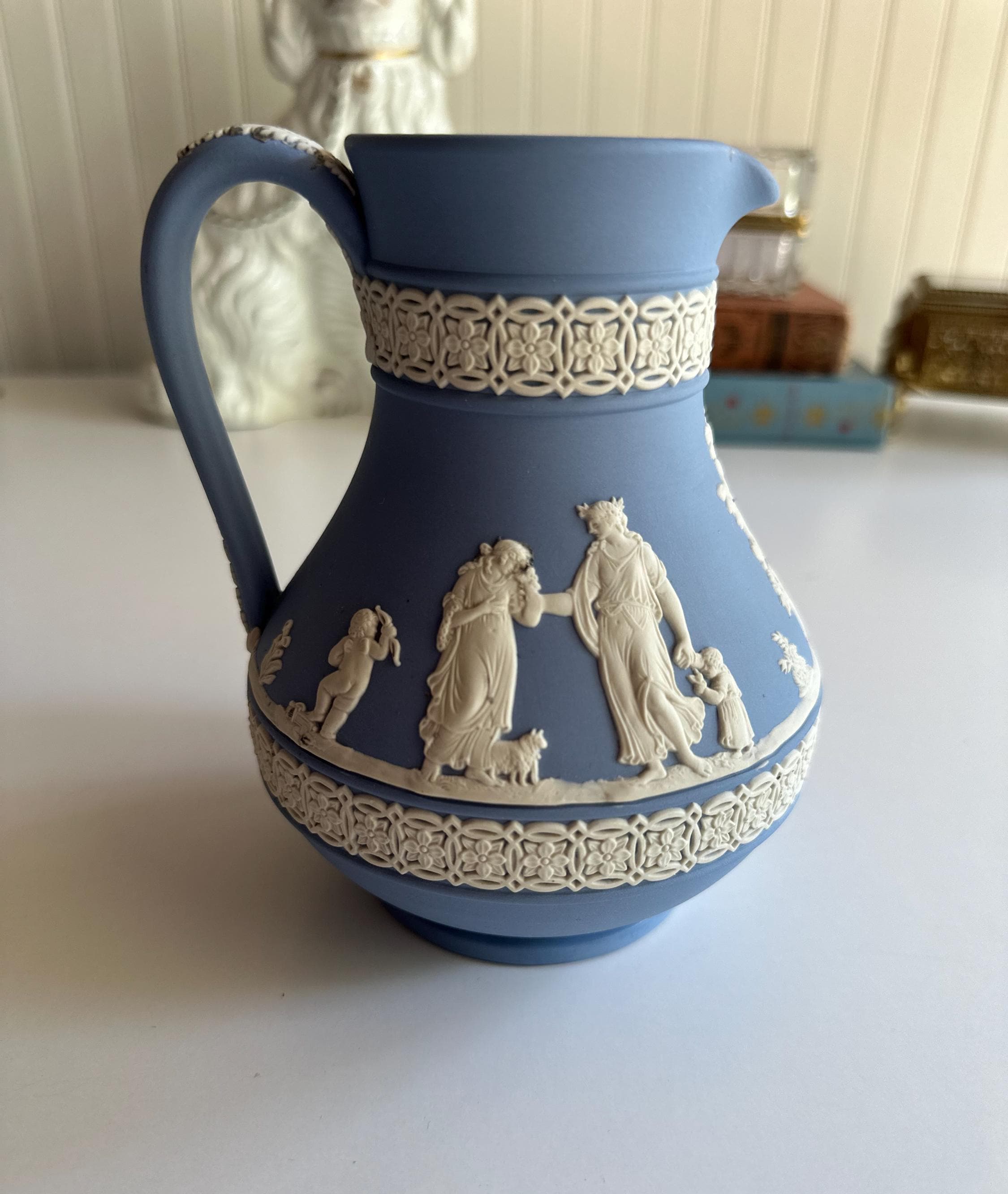 Vintage Wedgwood Blue Jasperware Pitcher – Made in England, 1973