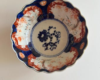 Antique Japanese Imari Porcelain Bowl 6" Hand Painted Red Blue Floral