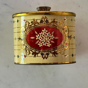 Vintage Baret Ware Floral Dose mit rotem und goldenem ovalen Medaillon