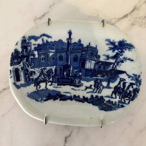 Antique Blue & White Transferware Plate – Scenic English Landscape with Figures