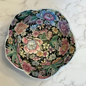 Cuenco floral chino antiguo Famille Noir – Pintado a mano