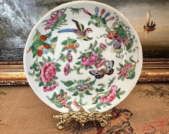 Antique Famille Rose Canton Plate 5.75" White Ground Butterfly Bird Chinese Export Porcelain - Four Available