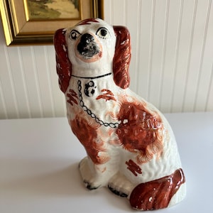 Antique Staffordshire Spaniel Dog – 10&quot; Tall, Orange-Rust Coat, Crackled Glaze, Single Dog