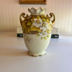 Antique Nippon Hand Painted Vase with White Blossoms and Gold Gilt, 5.75&quot;