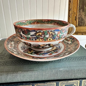 Antique Thousand Butterflies Cup and Saucer, Hand-Painted Chinese Porcelain