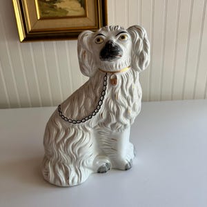 Large Antique White Staffordshire Dog Figurine – Early 20th Century, 10&quot; Tall