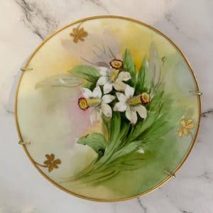Antique Hand Painted Floral Wall Plate with Gold Detail