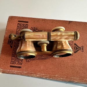 Antique Leclerc Paris Mother of Pearl Opera Glasses with Folding Handle