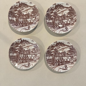 Mid-Century Royal Ironstone braun Transferware Platte - Englische Dorfszene - 14 cm - separat erhältlich