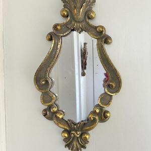 Reich verzierter Vintage Wandspiegel mit Gold Akzenten - Barock-Rokoko Stil 40x21 cm