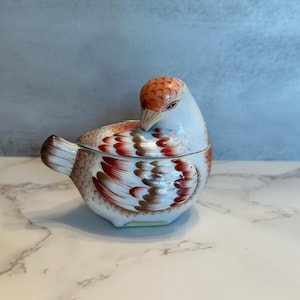 Vintage Herend Rust Fishnet Bird Trinket Dish 2.75&quot; tall