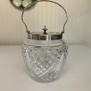 Antique Cut Glass Biscuit Jar with Silverplate Lid and Handle – 9.5&quot;