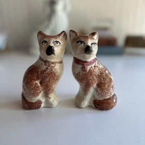 Antique Red & Cream Staffordshire-Style Pottery Cats – Pair, 5” Tall