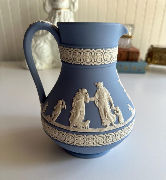 Vintage Wedgwood Blue Jasperware Pitcher – Made in England, 1973