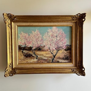 Vintage Oil Painting of Blooming Trees in Ornate Gilt Frame – Signed by Artist, c. Mid 20th Century