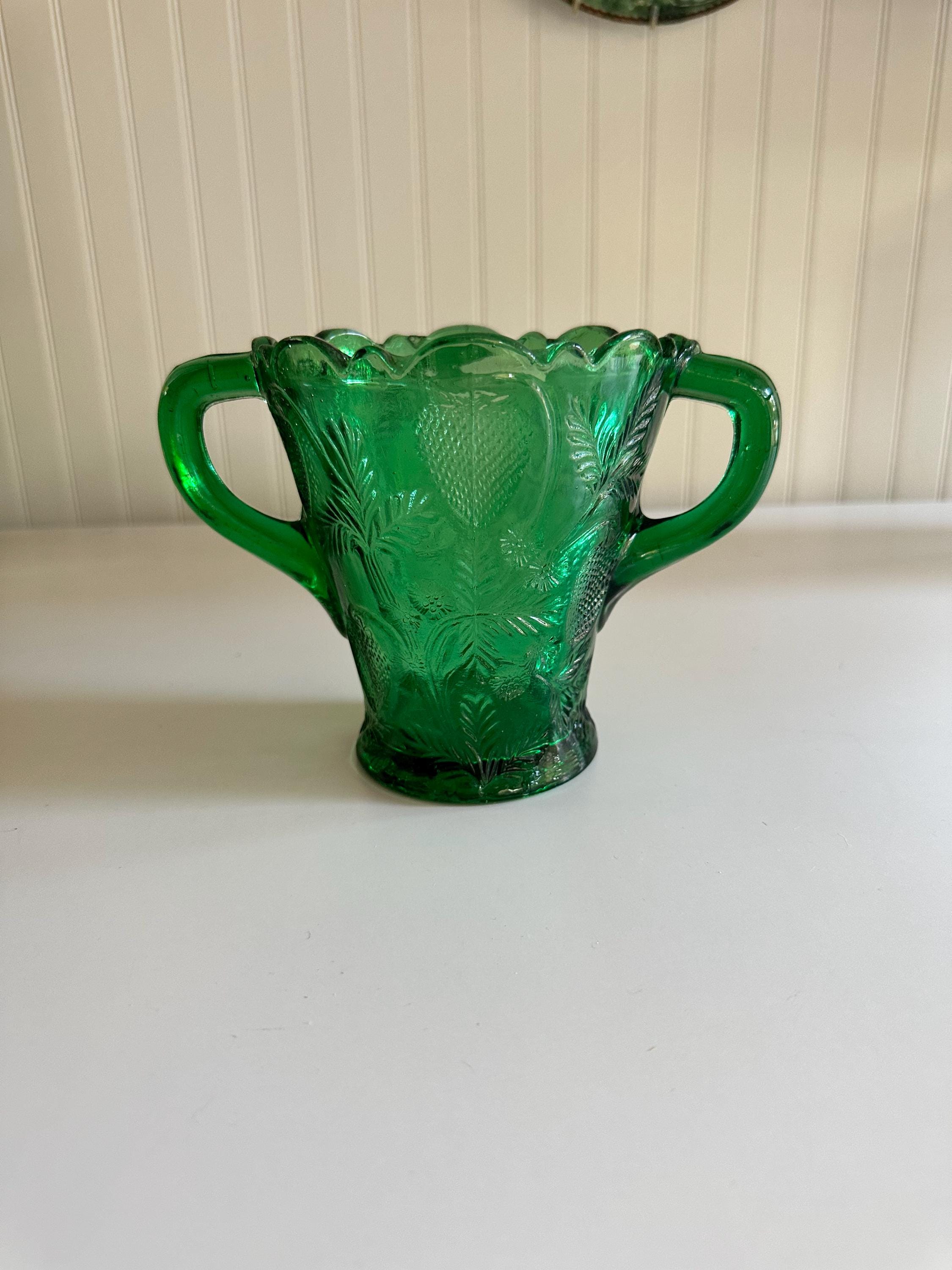 Vintage Green Depression Glass Vase - Etsy