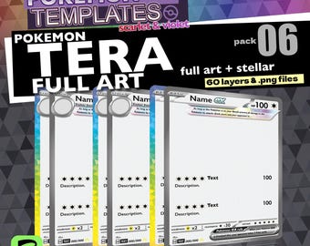 Modelo de carta Pokémon Tera Full Art | Borda Arco-Íris Estelar | 60 PNGs + 2 arquivos editáveis do Affinity | Carta TCG personalizada | Download digital