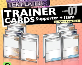Modelo de Carta de Treinador Pokémon | Arte Completa de Apoiador e Item | 8 Arquivos Editáveis do Affinity + 12 PNGs | Carta TCG Personalizada | Download Digital