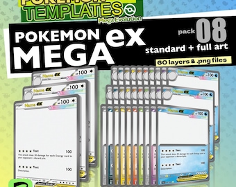 Modelo de carta Mega Pokémon EX | Arte padrão e completa | 60 PNGs + 2 arquivos editáveis do Affinity | Carta personalizada para TCG | Download digital