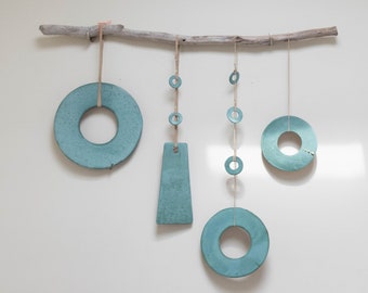 Wall Art Sculpture, Green Turquoise, Large Hanging Wall Decor, Ceramic Wall Hanging, Minimal Modern Contemporary Decor, Coastal Beach House