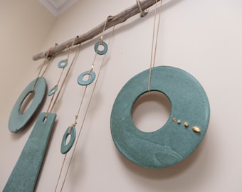 Turquoise Green Art, Large Wall Décor Sculpture, Dreamcatcher, Modern Wall Sculpture, Minimalist Contemporary Décor, Ceramic Wall Hanging