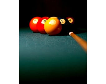 PHOTO PRINT - 9-Ball Pool Game Racked and Ready to Play with Cue, 8x10 or 16x20