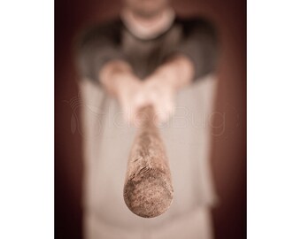 PHOTO PRINT - Vintage Baseball Player Holding Old, Used Wood Bat, 8x10 or 16x20