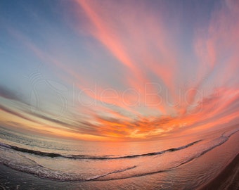 PHOTO PRINT - Beautiful, Vivid Sunset on Ocean Beach - Fisheye, 8x10 or 16x20