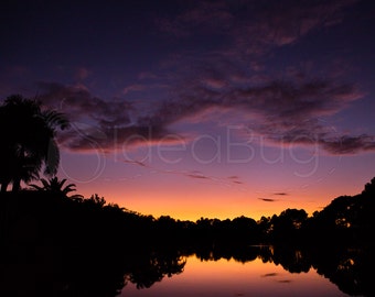PHOTO PRINT - Silhouetted Beautiful Purple Sunset Over Lake - Fine Art, 8x10 or 16x20