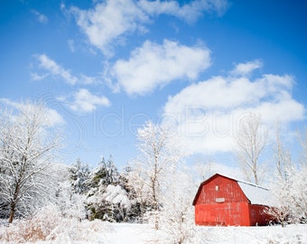 PHOTO PRINT - Old Red Barn in Beautiful Rural Winter Scene, 8x10 or 16x20
