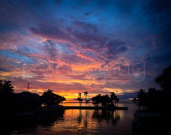 PHOTO PRINT - Beautiful Tropical Sunset Over Water - Fine Art, 8x10 or 16x20