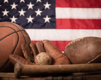 PHOTO PRINT - Vintage Football, Basketball, Baseball Sports Equipment, 8x10 or 16x20
