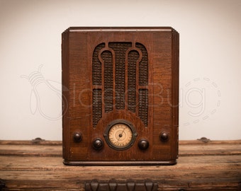 PHOTO PRINT - Vintage 30s Delco Tombstone Radio on Wood Trunk, 8x10 or 16x20
